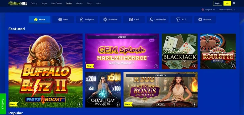 William Hill Casino interface